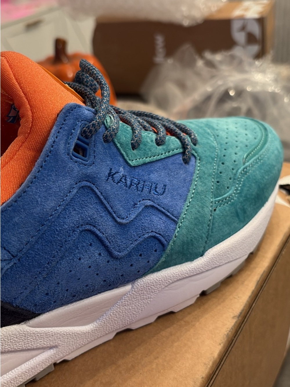 Collective Concepts Teal & Blue Suede Sneaker with Orange Lining
